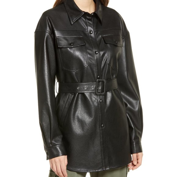 Sanctuary Jackets & Blazers - Sanctuary Faux Leather Belted Shirt Jacket Minimalist Contemporary